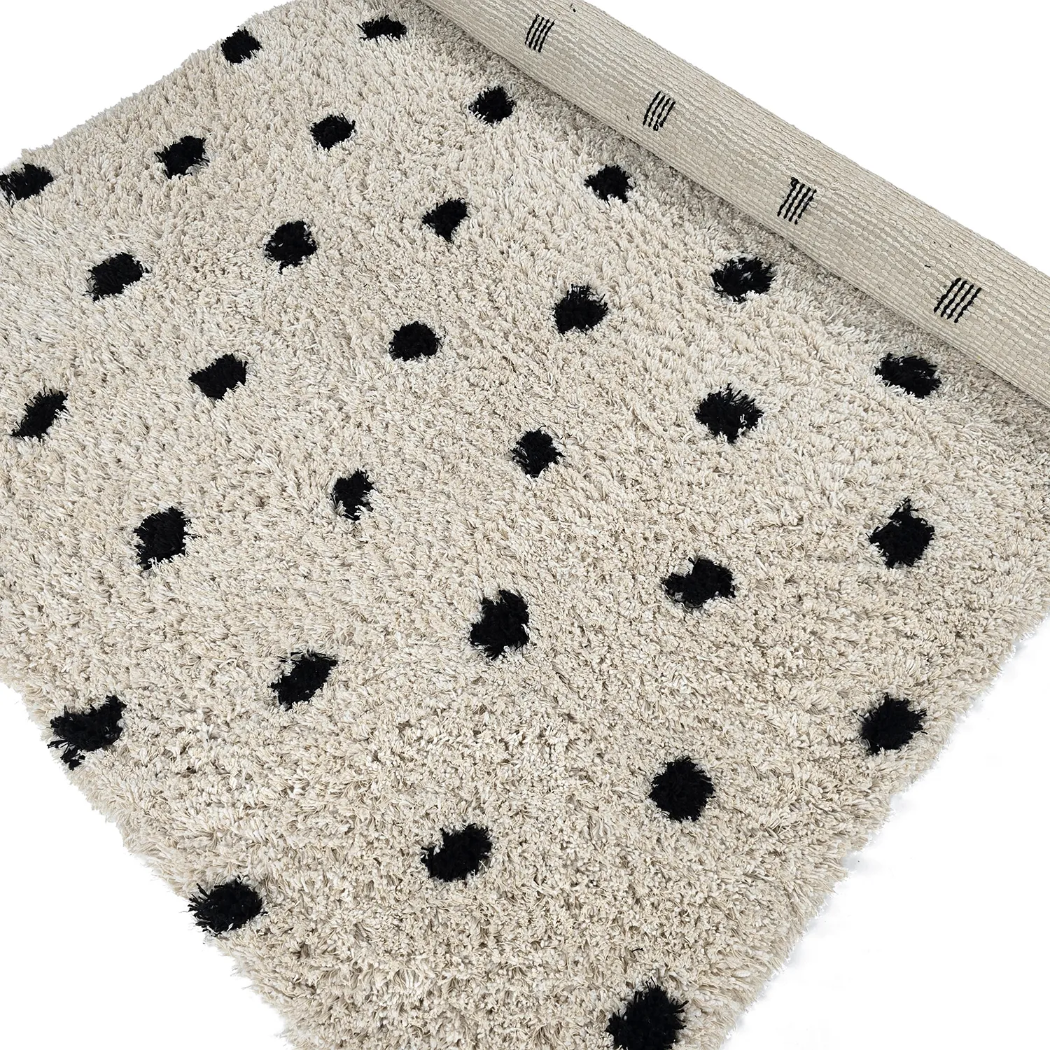 Hoogpolig vloerkleed - Soria Natural Cotton Shaggy (off-white/zwart)