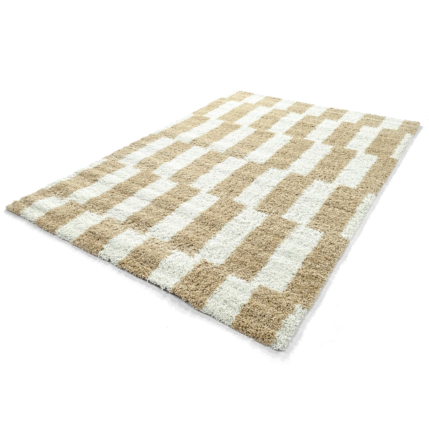 Hoogpolig vloerkleed - Tamri (beige/wit)