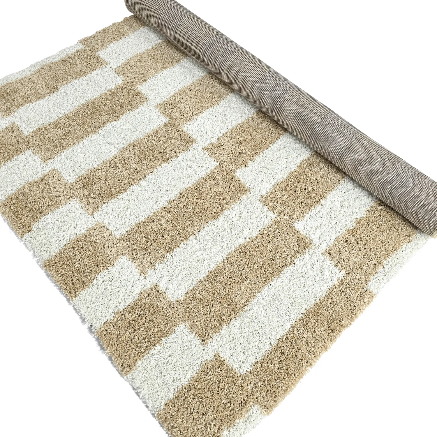 Hoogpolig vloerkleed - Tamri (beige/wit)