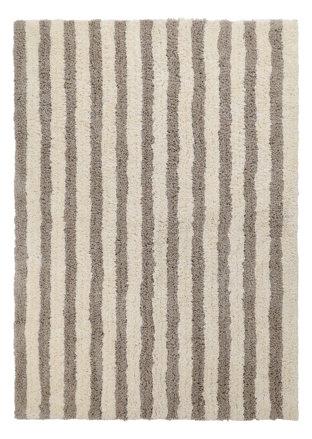 Hoogpolig vloerkleed - Thira Stripe Cotton Shaggy (crème/taupe)
