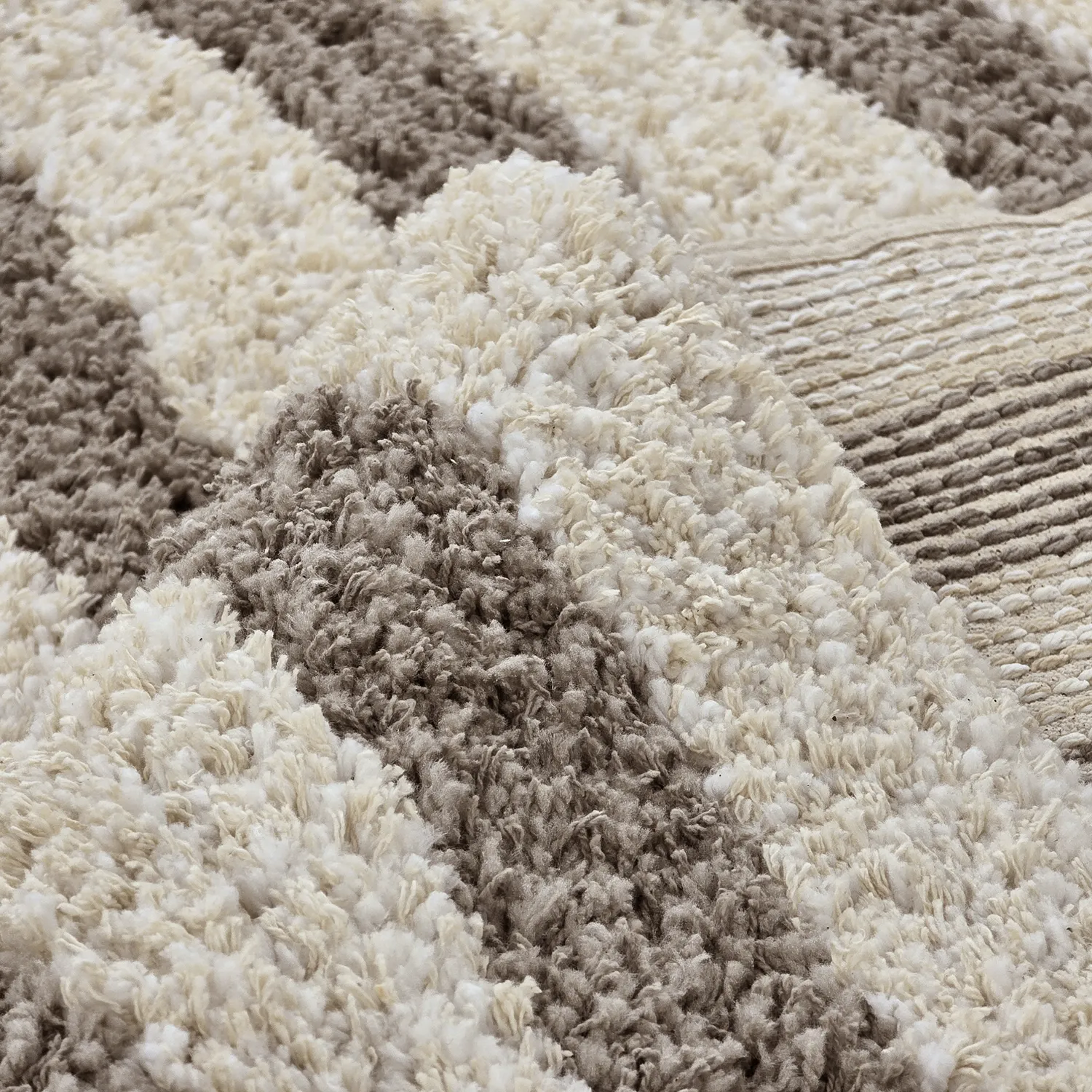 Hoogpolig vloerkleed - Thira Stripe Cotton Shaggy (crème/taupe)
