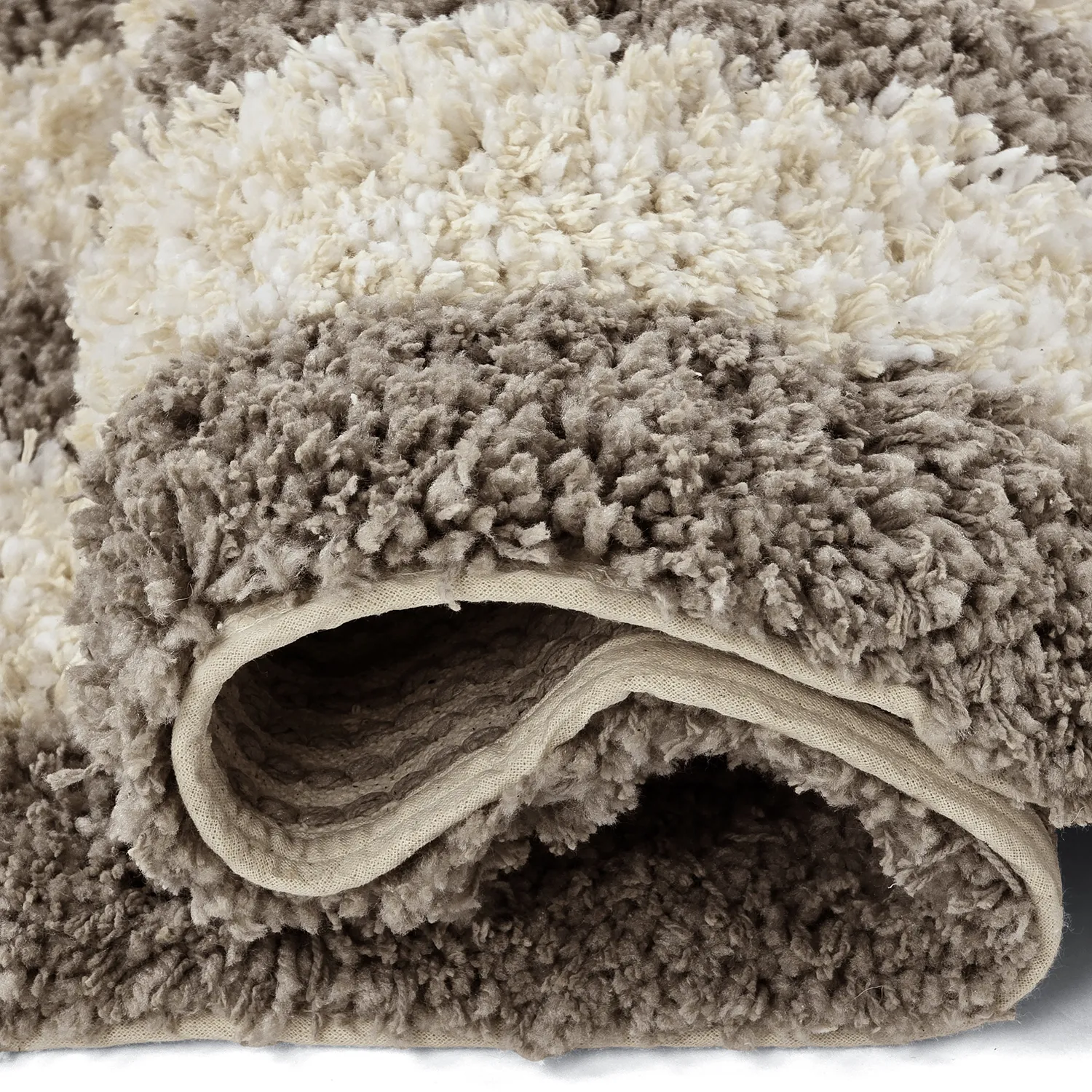 Hoogpolig vloerkleed - Thira Stripe Cotton Shaggy (crème/taupe)