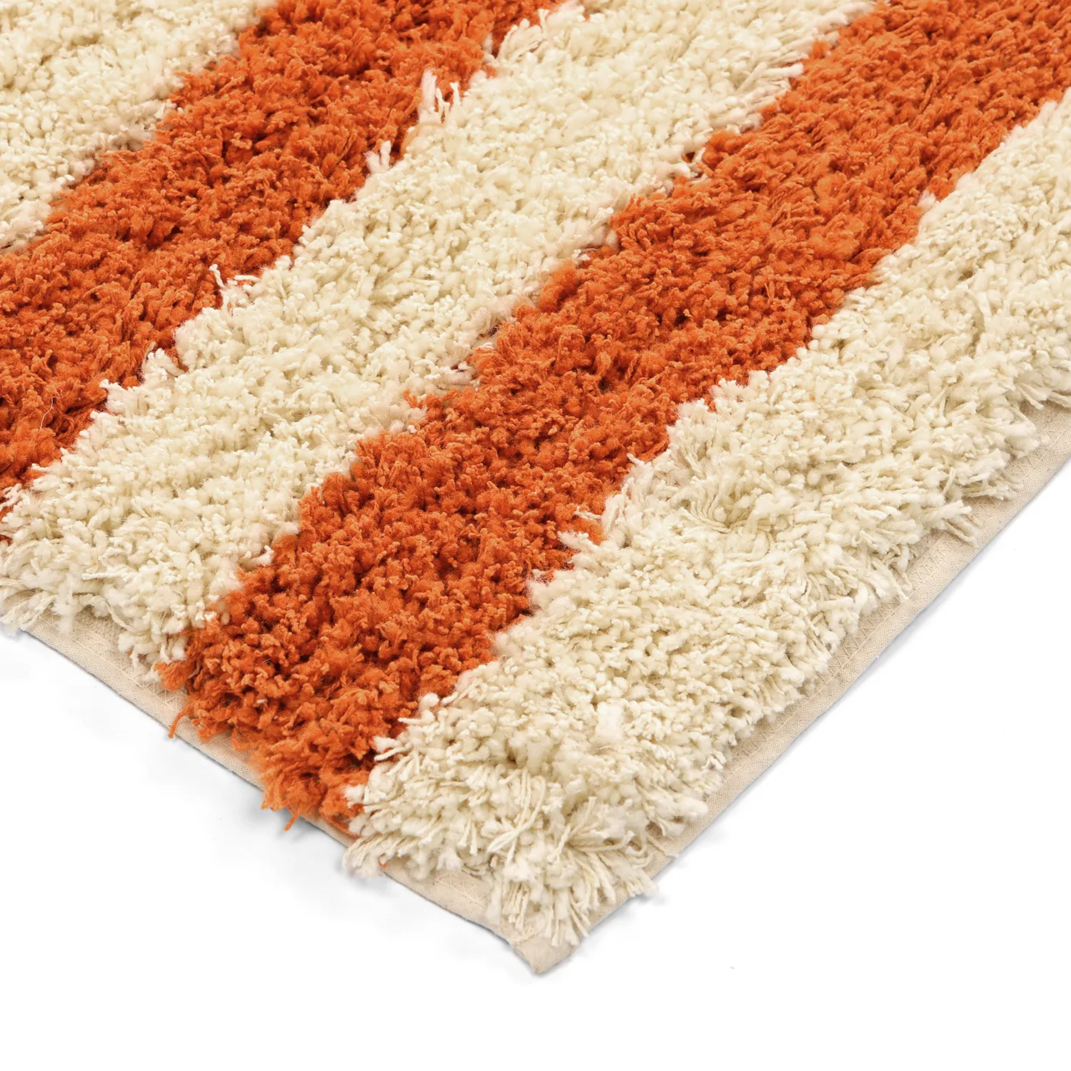 Hoogpolig vloerkleed - Thira Stripe Cotton Shaggy (lichtgeel/lichtoranje)