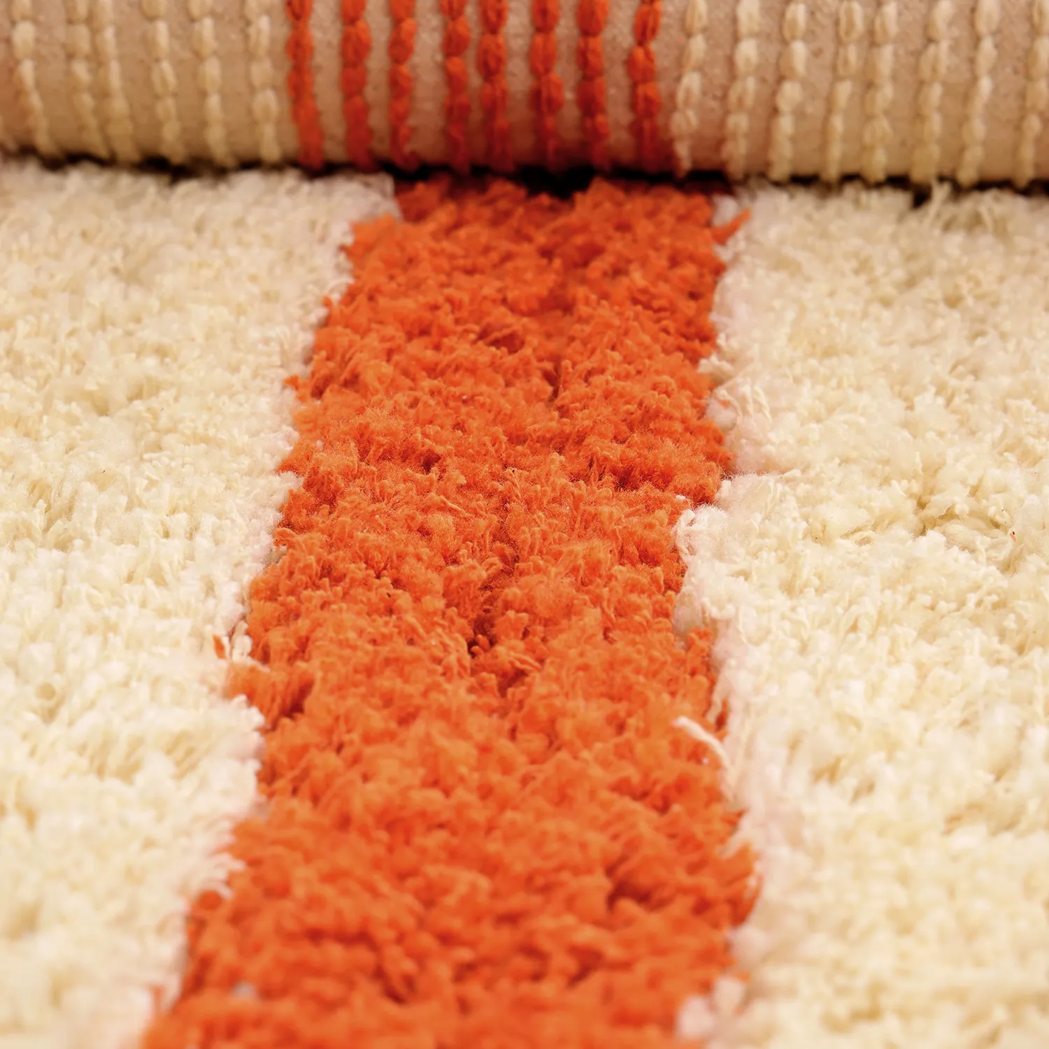 Hoogpolig vloerkleed - Thira Stripe Cotton Shaggy (lichtgeel/lichtoranje)