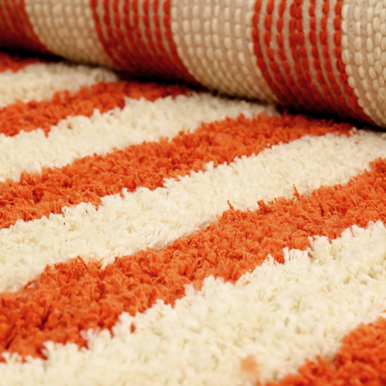 Hoogpolig vloerkleed - Thira Stripe Cotton Shaggy (lichtgeel/lichtoranje)