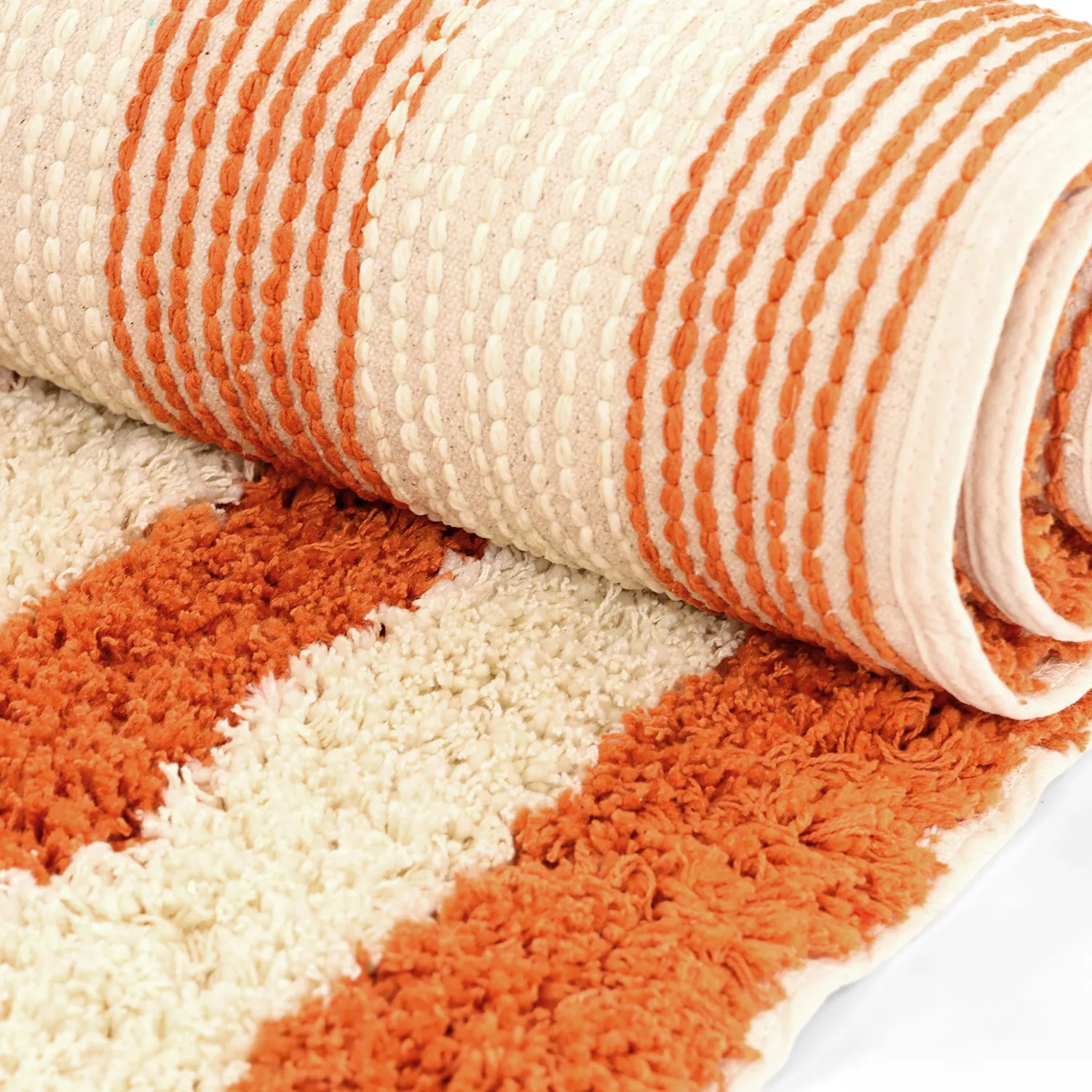 Hoogpolig vloerkleed - Thira Stripe Cotton Shaggy (lichtgeel/lichtoranje)