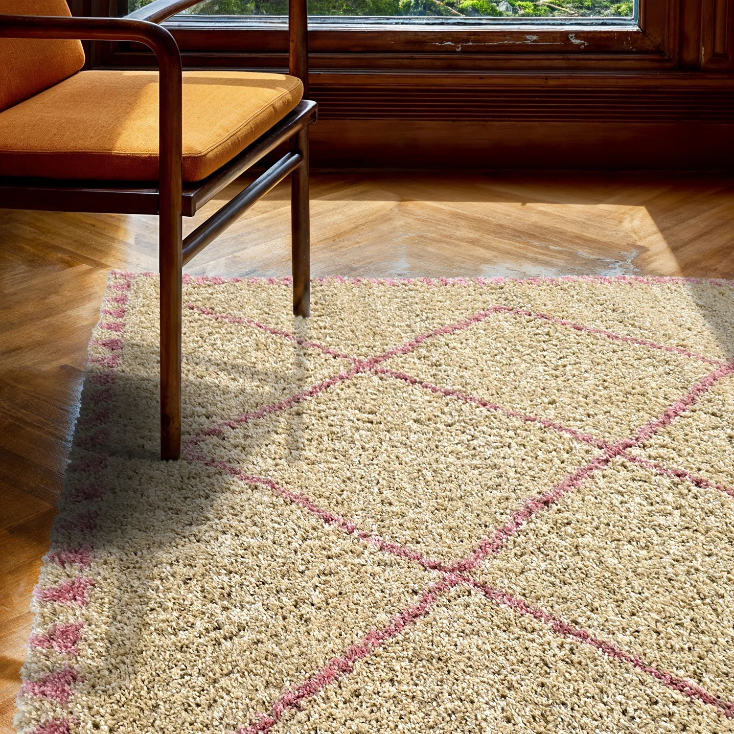 Hoogpolig vloerkleed - Tiznit (beige/roze)