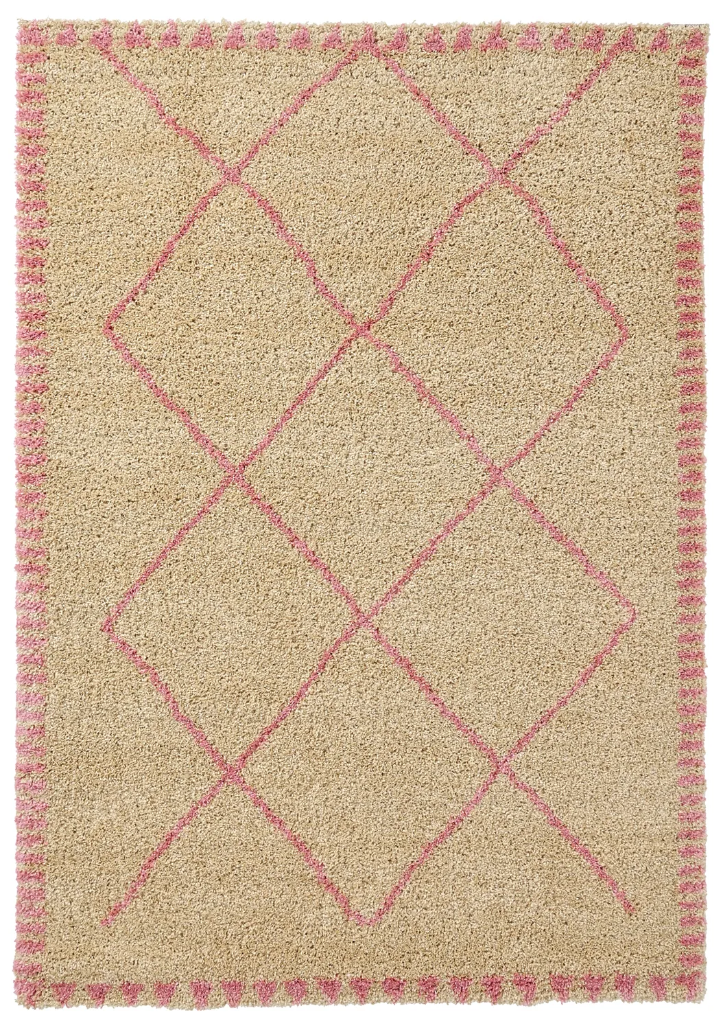 Hoogpolig vloerkleed - Tiznit (beige/roze)