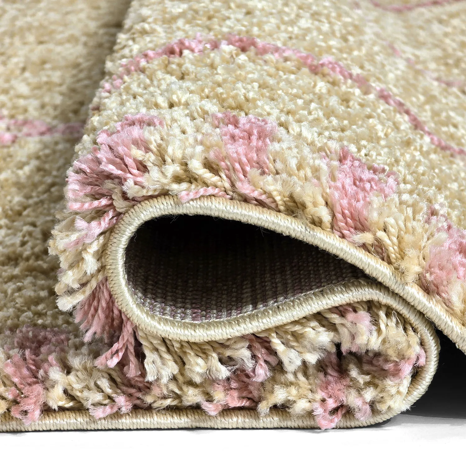 Hoogpolig vloerkleed - Tiznit (beige/roze)