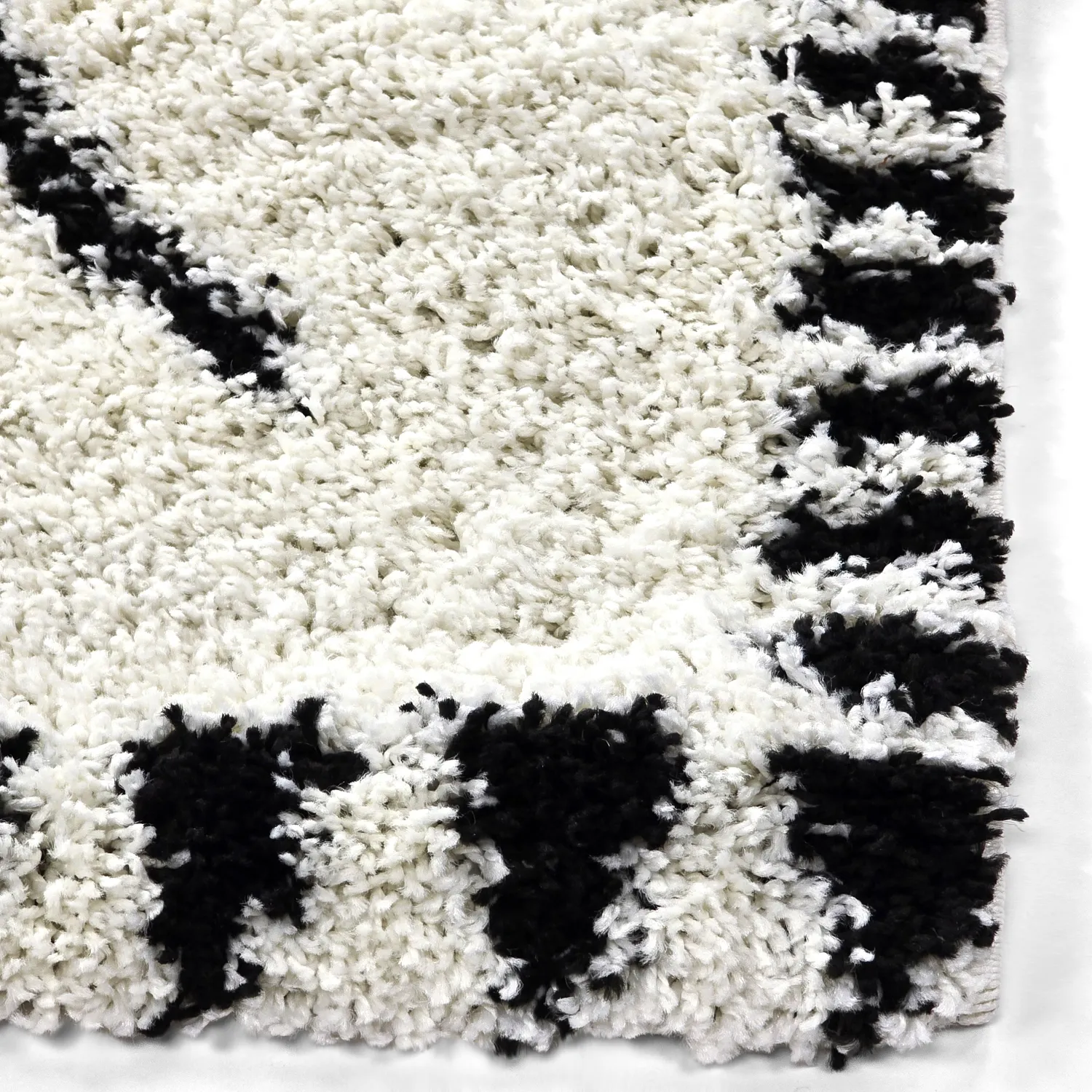 Hoogpolig vloerkleed - Tiznit (wit/zwart)