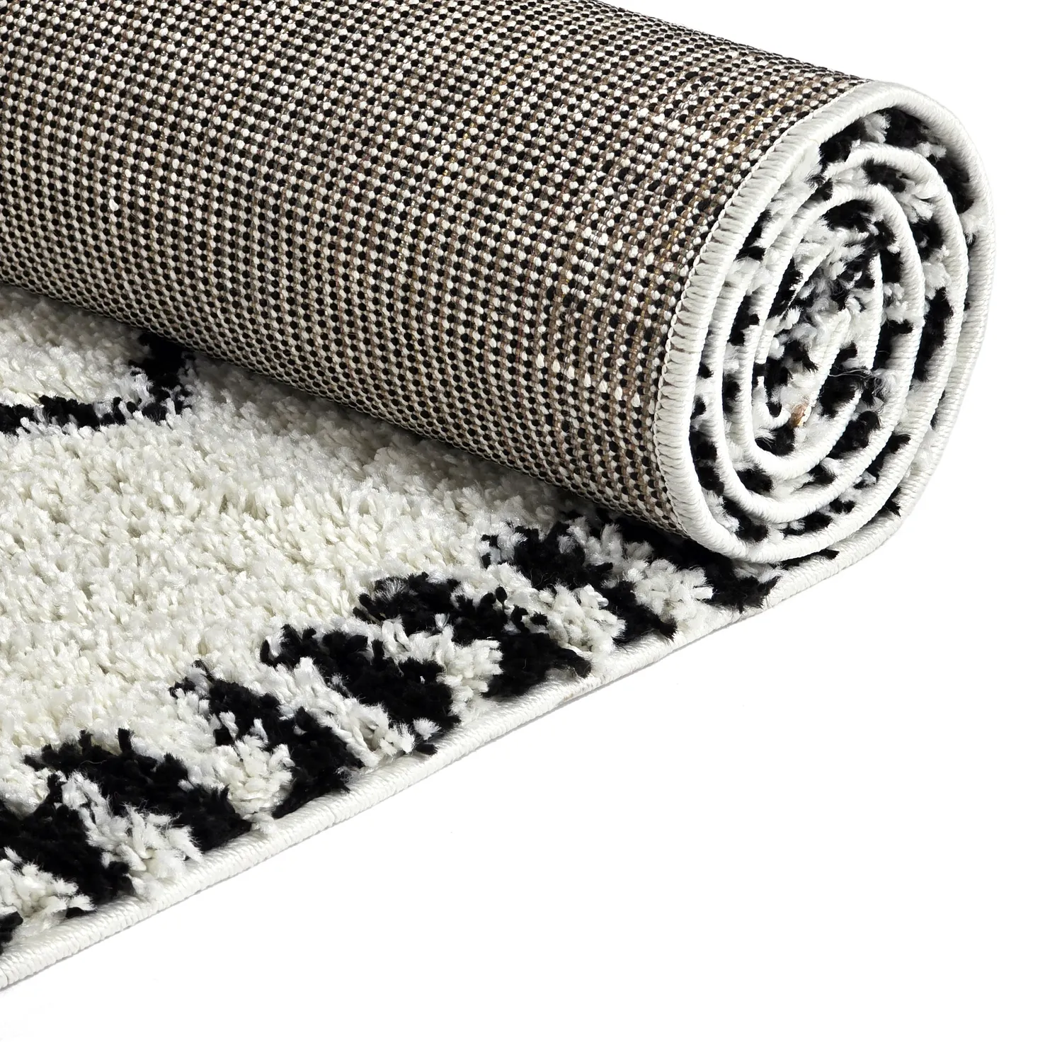 Hoogpolig vloerkleed - Tiznit (wit/zwart)