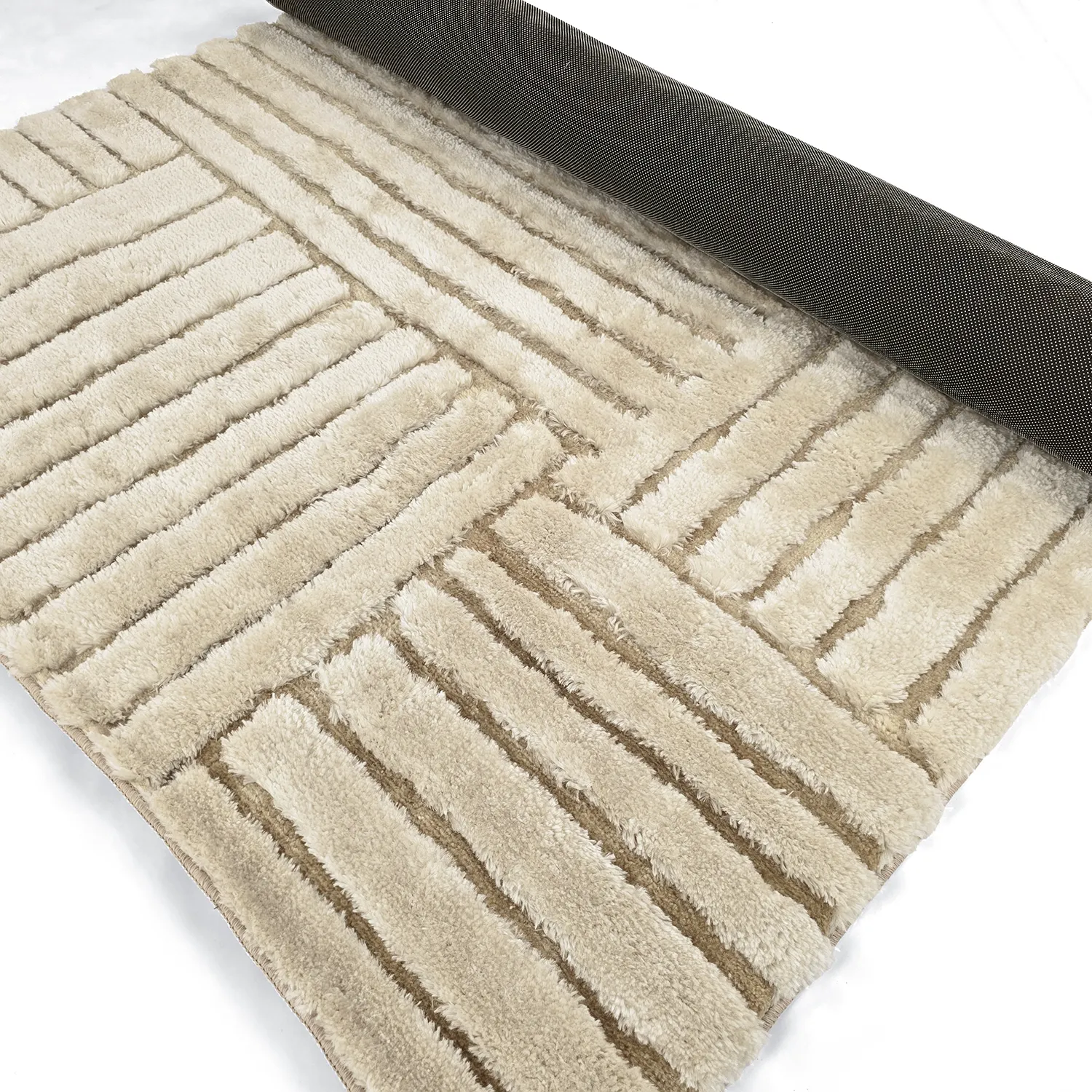 Hoogpolig vloerkleed - Tyros (beige/crème)