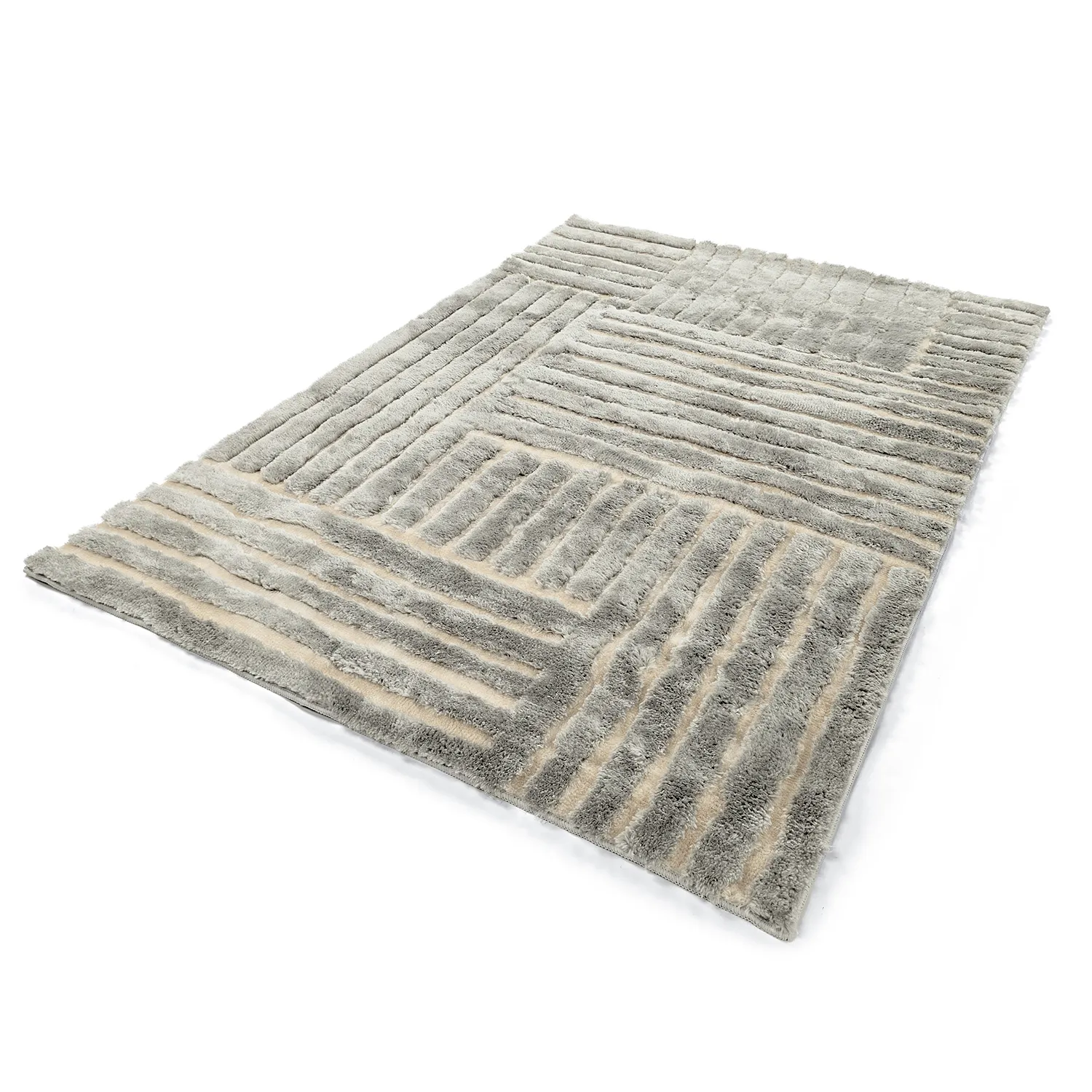 Hoogpolig vloerkleed - Tyros (crème/grijs)