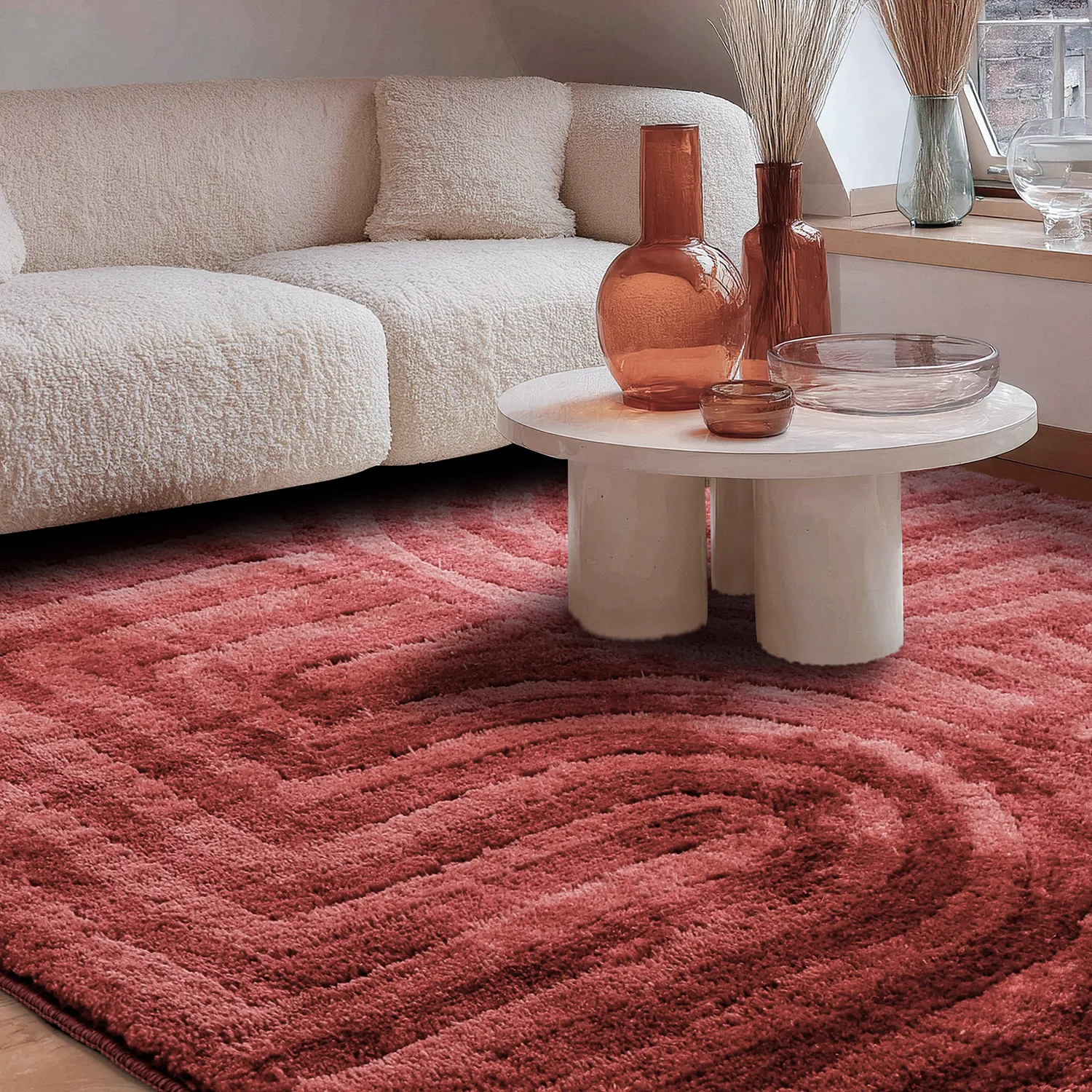 Hoogpolig vloerkleed - Volos (rood/roze)