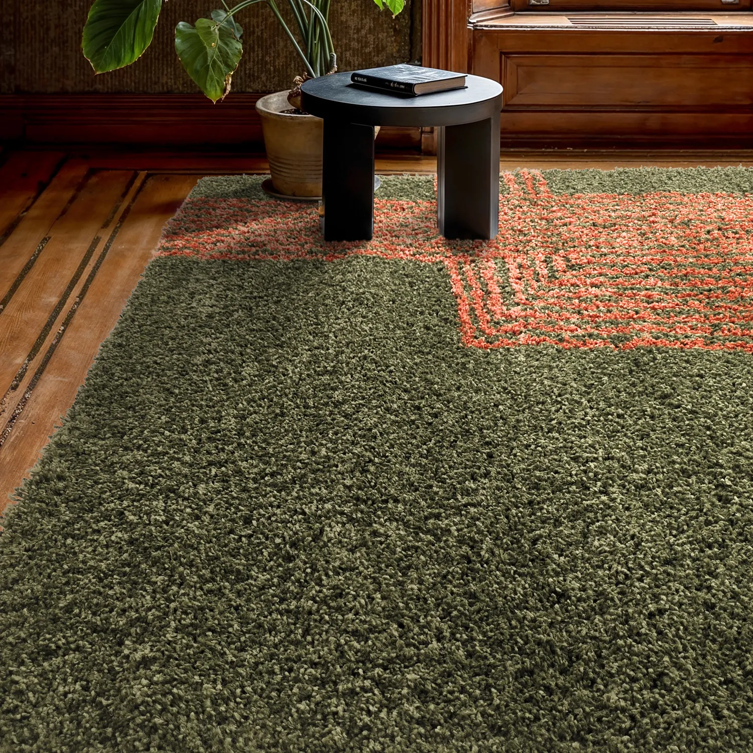 Hoogpolig vloerkleed - Zagora (groen/oranje)