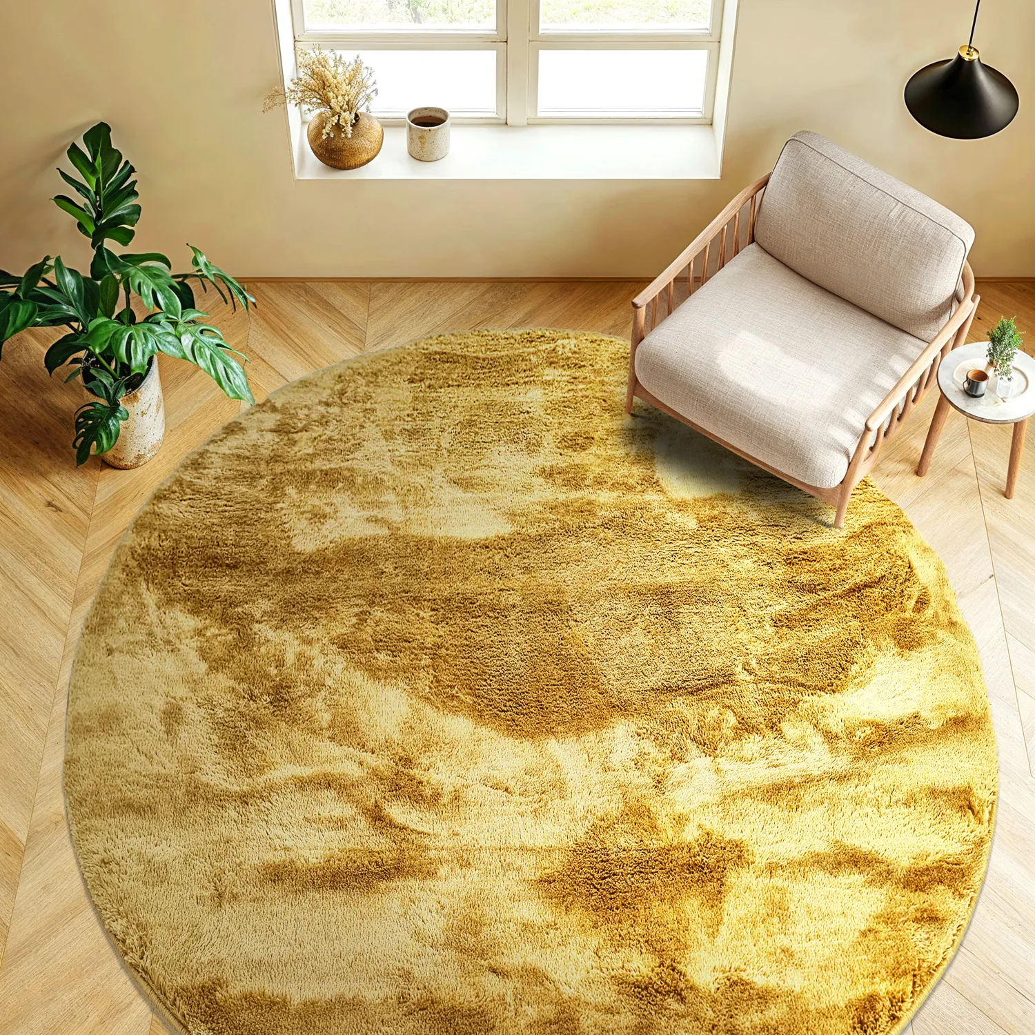 Ronde vloerkleden - Aranga Super Soft Fur (ochre)