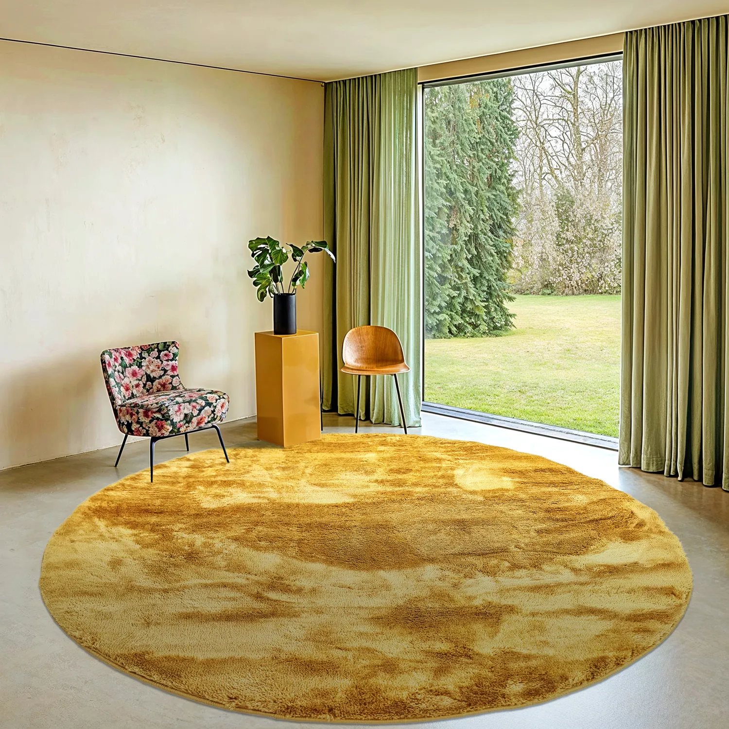 Ronde vloerkleden - Aranga Super Soft Fur (ochre)