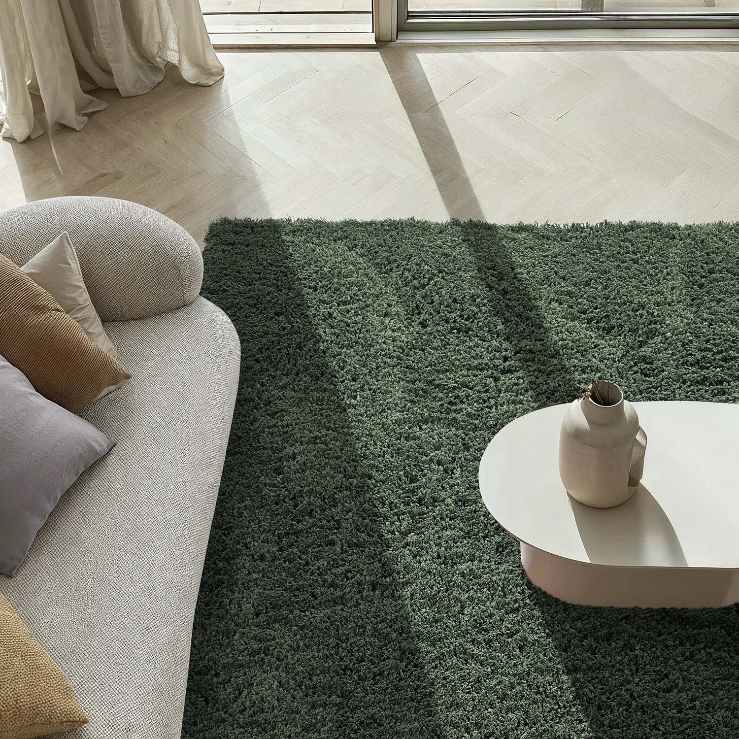 Hoogpolig vloerkleed - Combarro Solid Cotton Shaggy (groente)