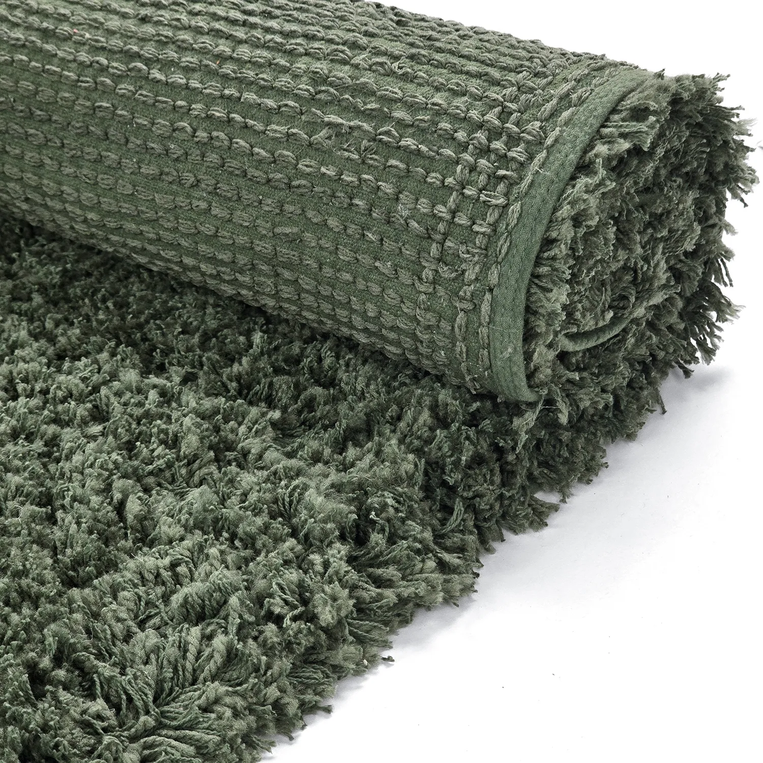 Hoogpolig vloerkleed - Combarro Solid Cotton Shaggy (groente)