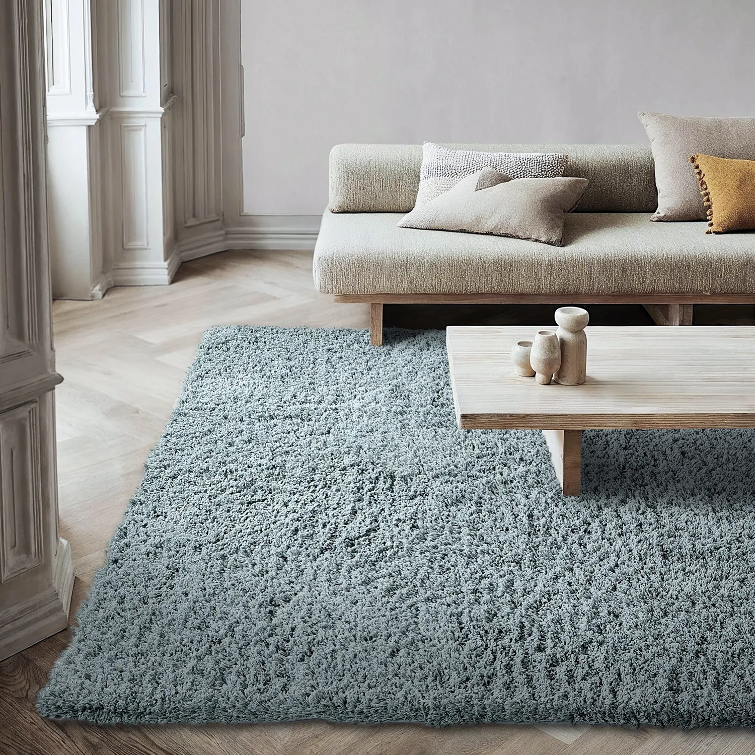 Hoogpolig vloerkleed - Combarro Solid Cotton Shaggy (lichtblauw)