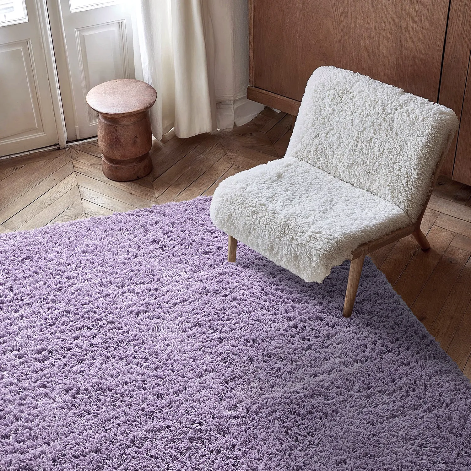 Hoogpolig vloerkleed - Combarro Solid Cotton Shaggy (licht paars)