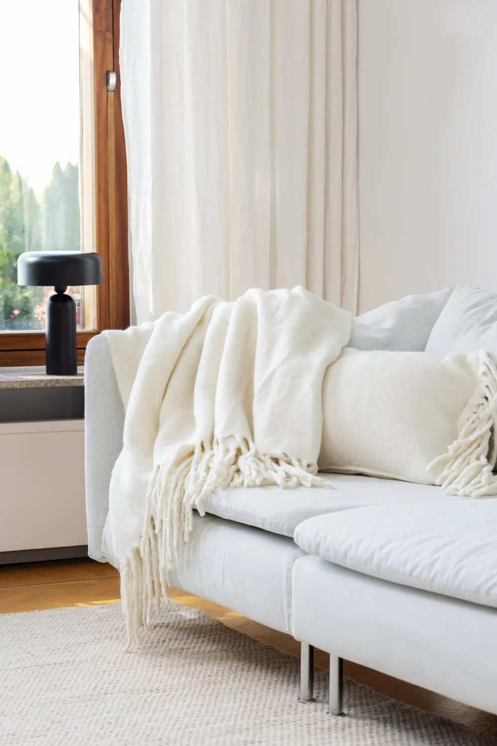 Plaid dekens - throw van wolmix - Samantha (offwhite)