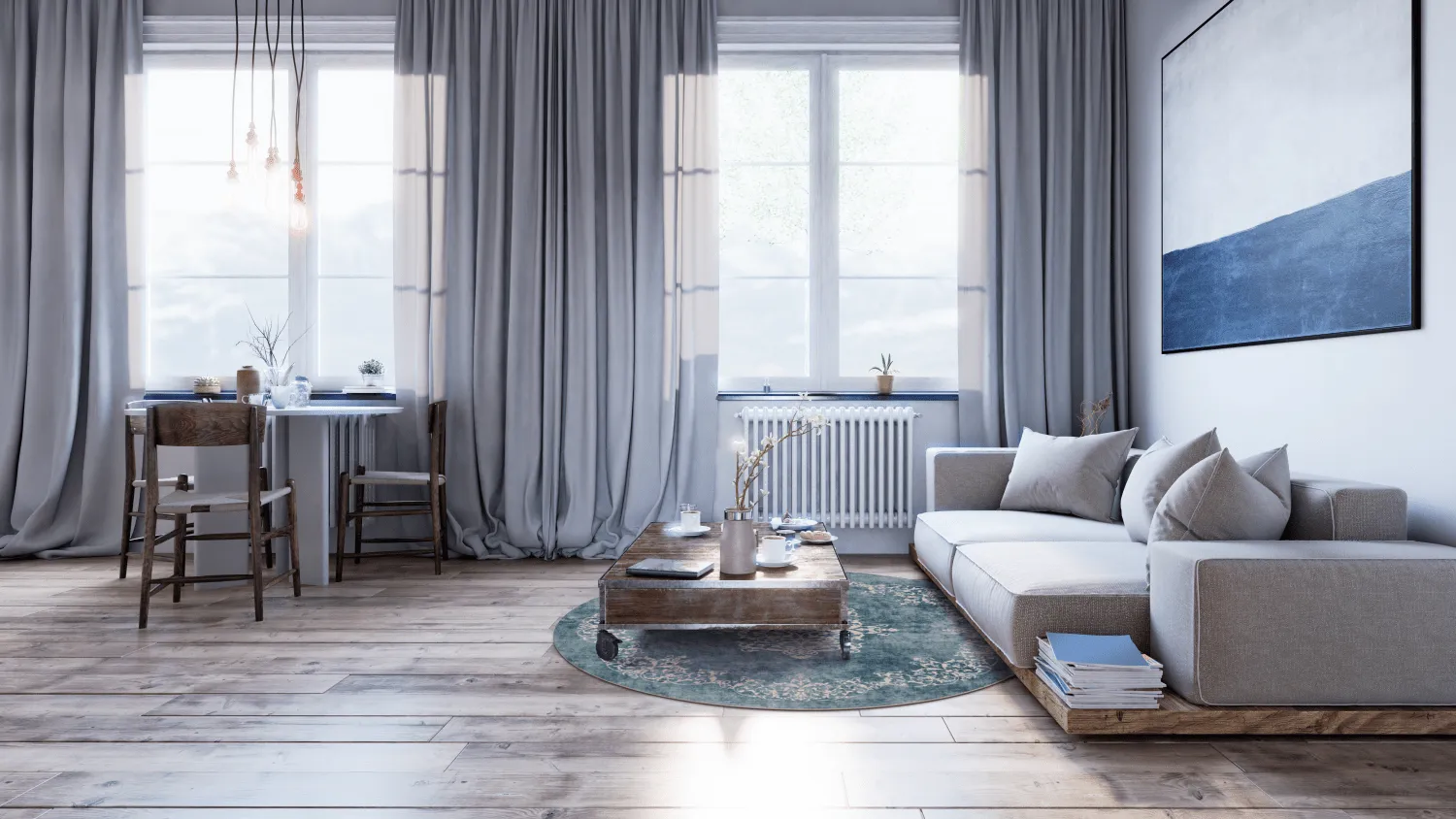 Rond vloerkleed - Santi (blauw/beige)