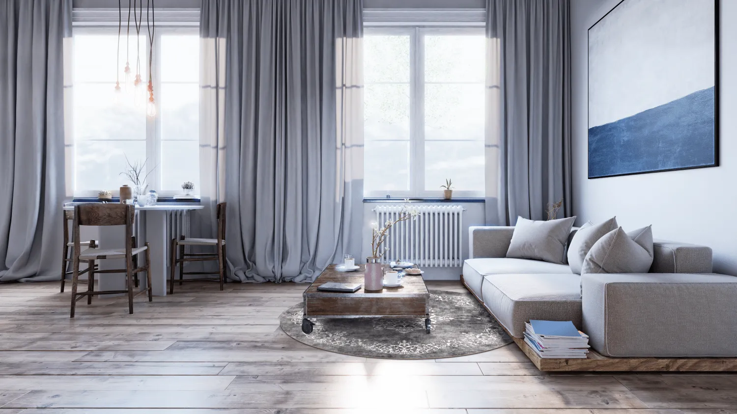 Rond vloerkleed - Santi (donkergrijs/wit)