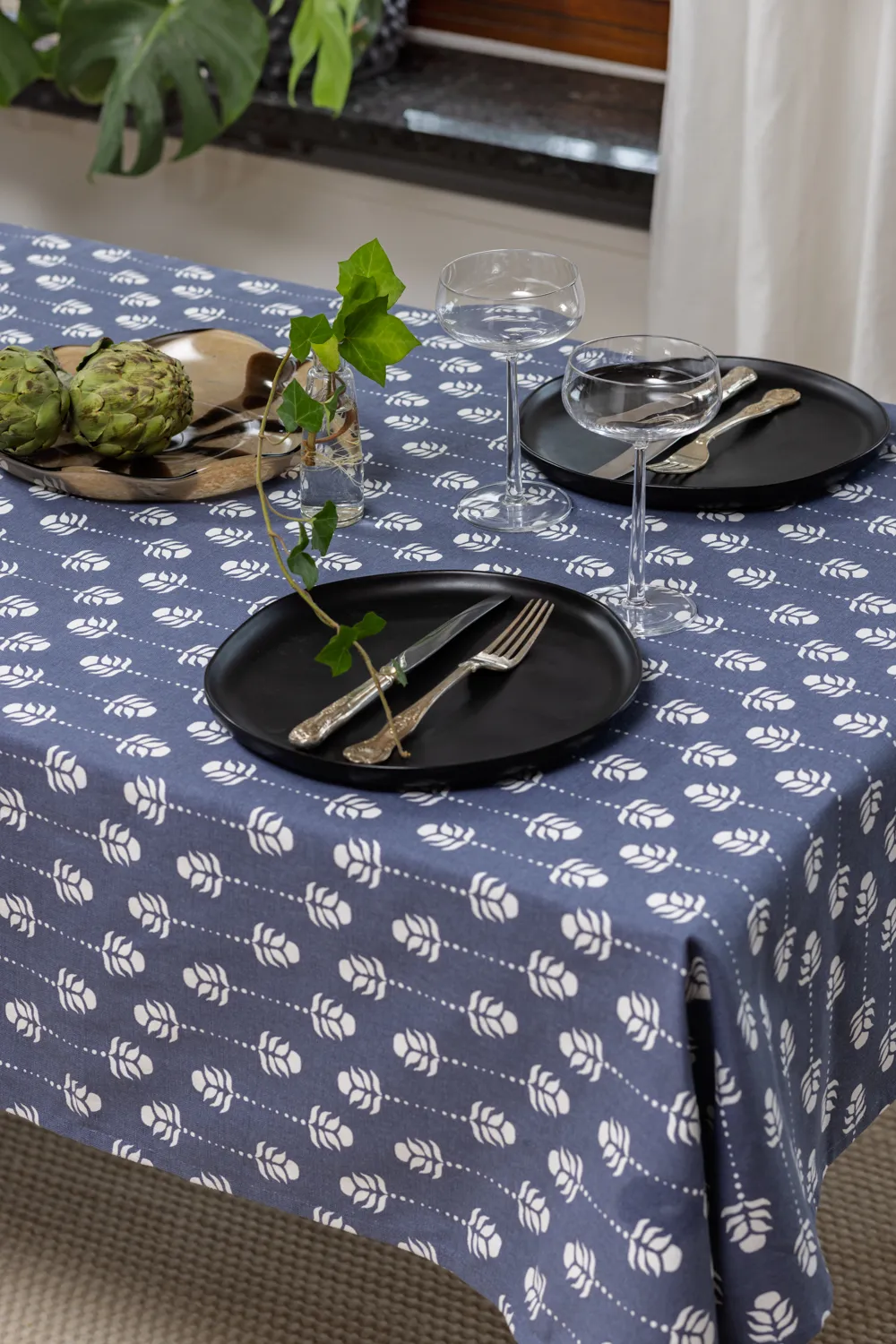Katoenen tafelkleed - Sari (blauw)