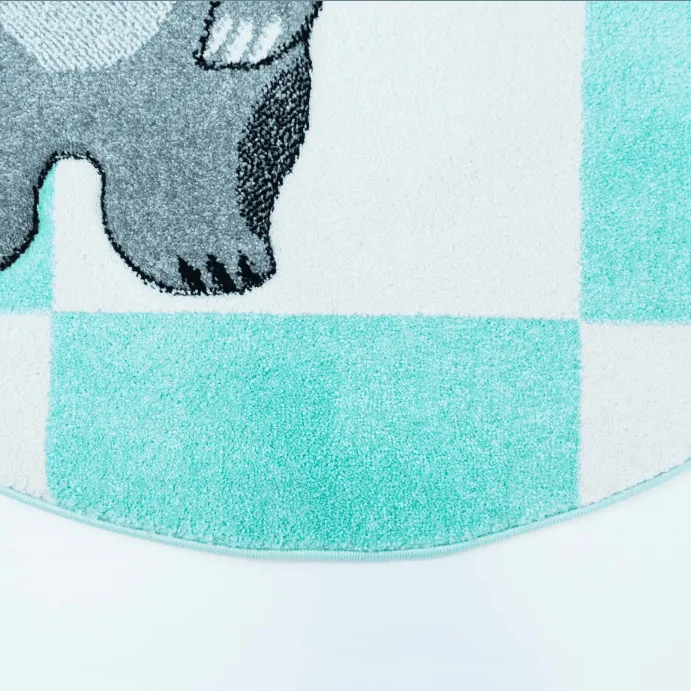 Kindervloerkleed - Bueno Indian Bear Rond (turkoois)