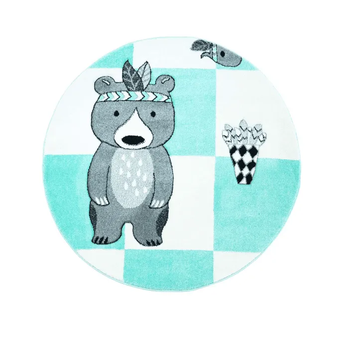 Kindervloerkleed - Bueno Indian Bear Rond (turkoois)