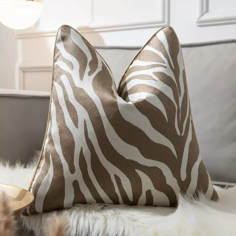 Kussensloop - Zebra Cushion 45 x 45 cm (goud/wit)