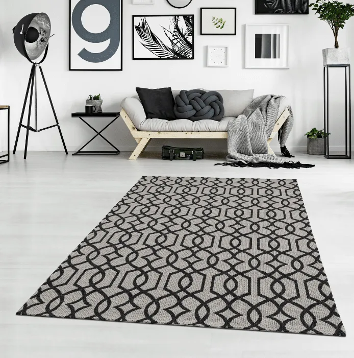 Vloerkleed Katoen - Kebira (grijs/zwart)