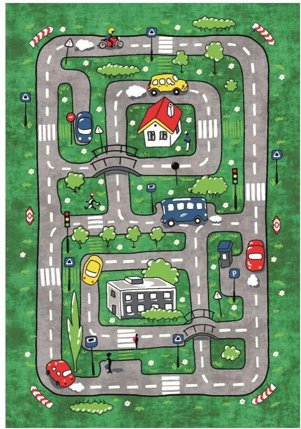 Kindervloerkleed - Village Road (groen)