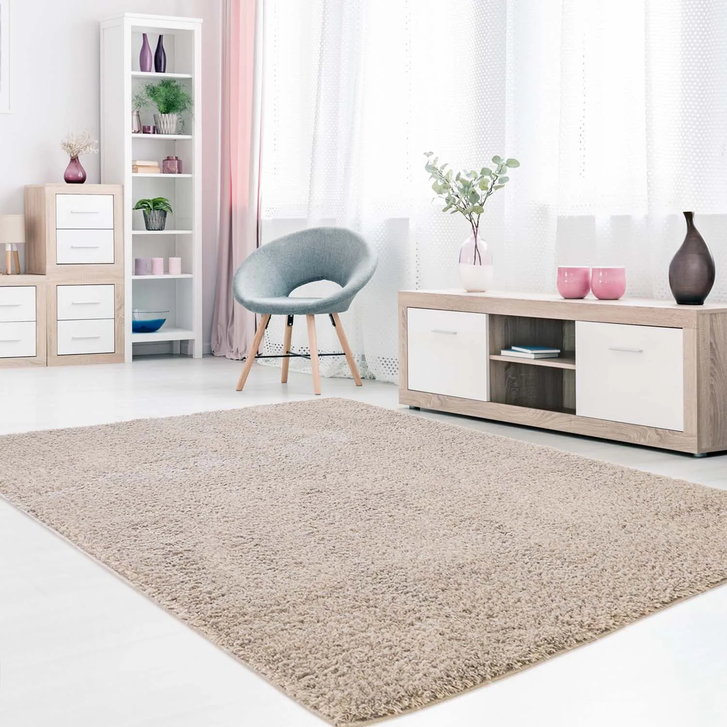 Hoogpolig vloerkleed - Soft Shine (beige)