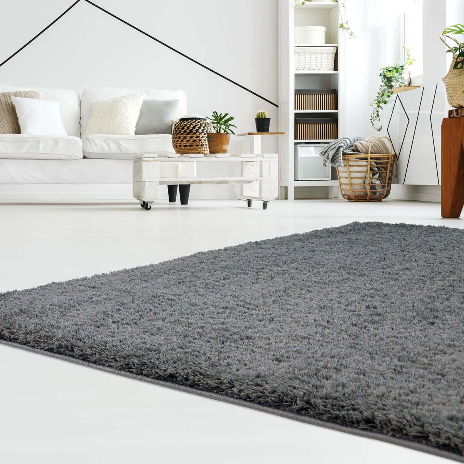 Hoogpolig vloerkleed - Soft Shine (Donkergrijs)