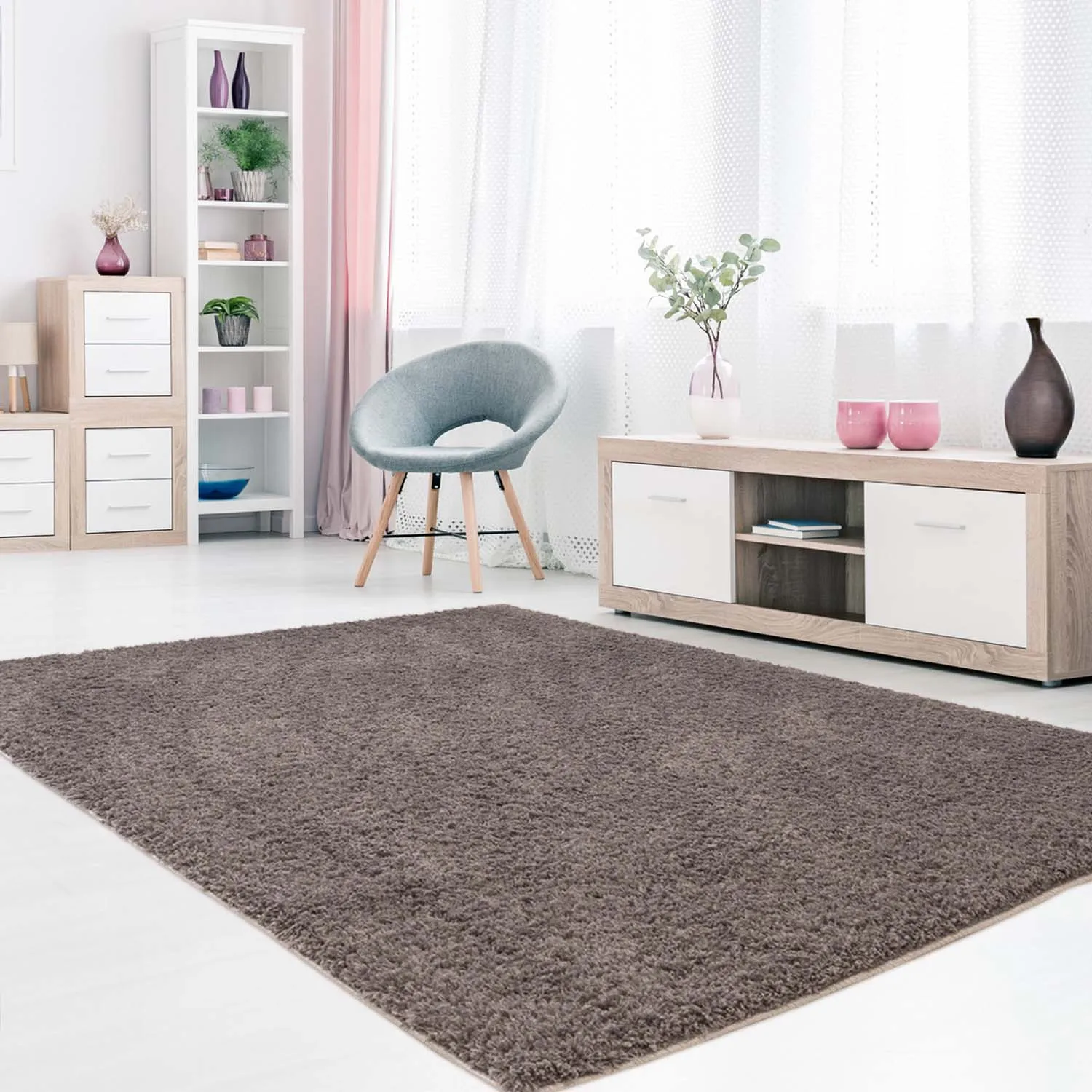 Hoogpolig vloerkleed - Soft Shine (bruin)