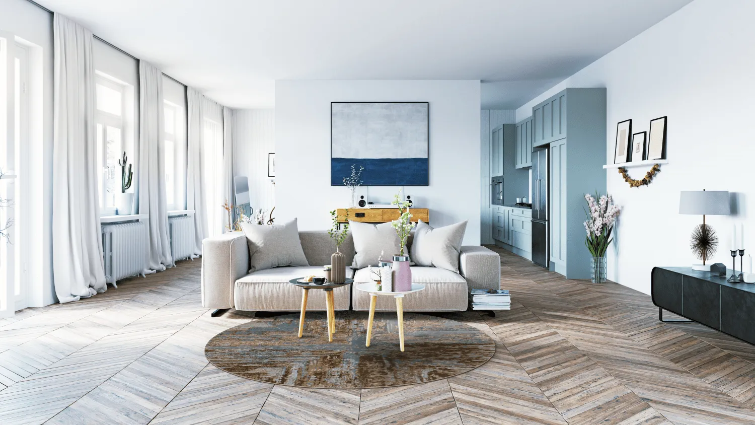 Rond vloerkleed - Tizzano (blauw/multi)