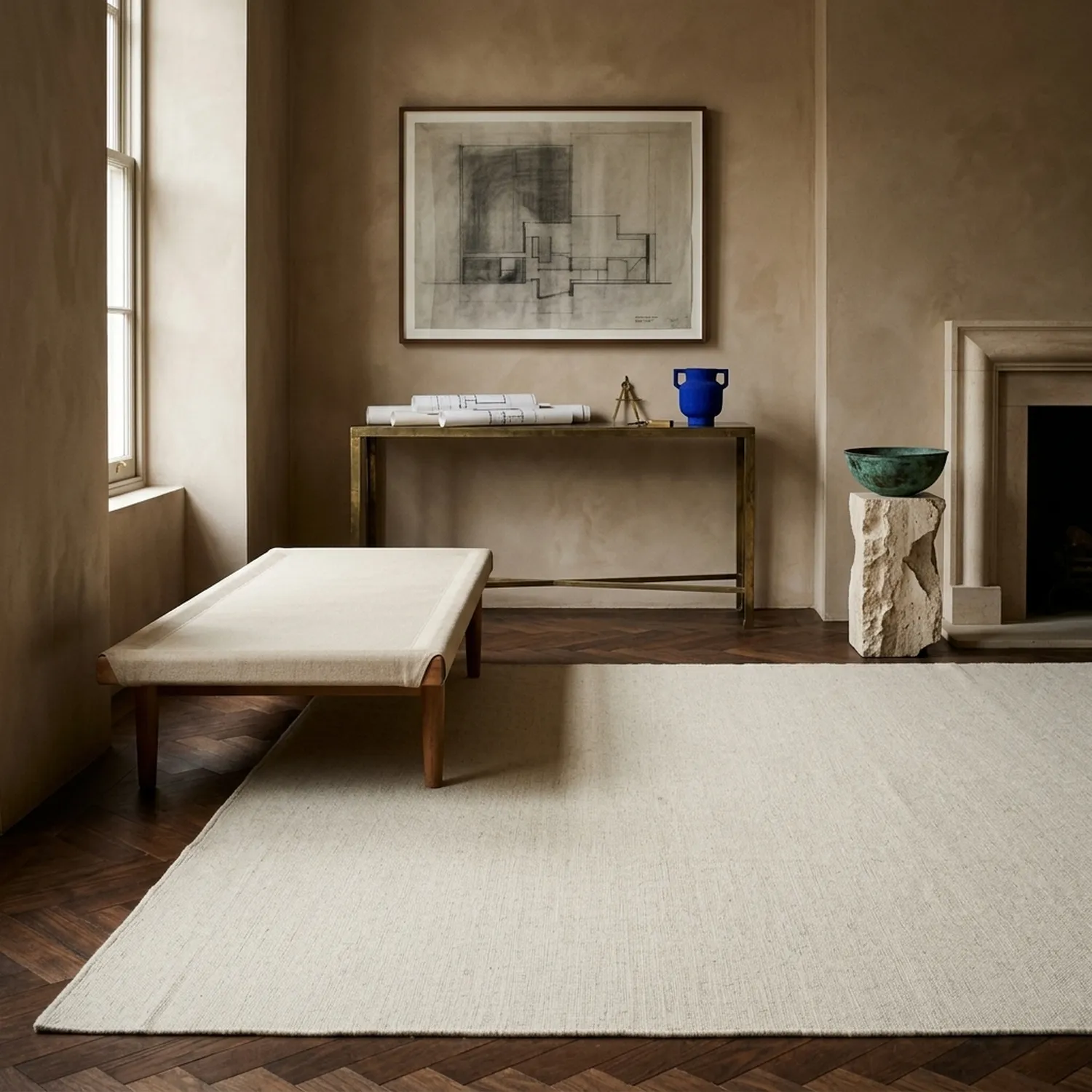 Wollen-vloerkleed - Charonne Flat Handloom Wool Premium (room)