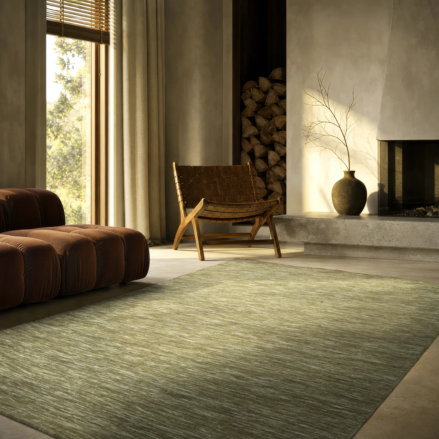 Wollen-vloerkleed - Charonne Flat Handloom Wool Premium (groente)