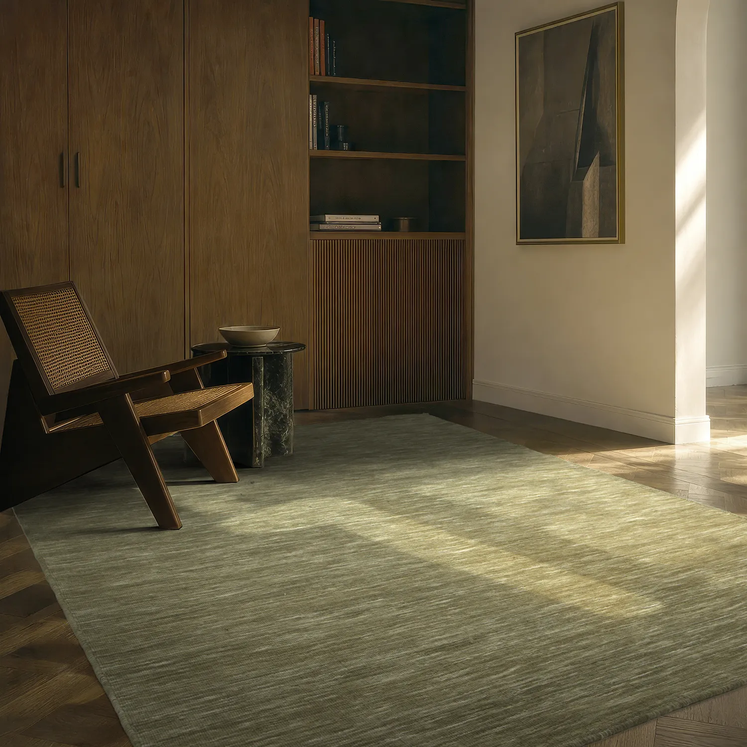 Wollen-vloerkleed - Charonne Flat Handloom Wool Premium (groente)