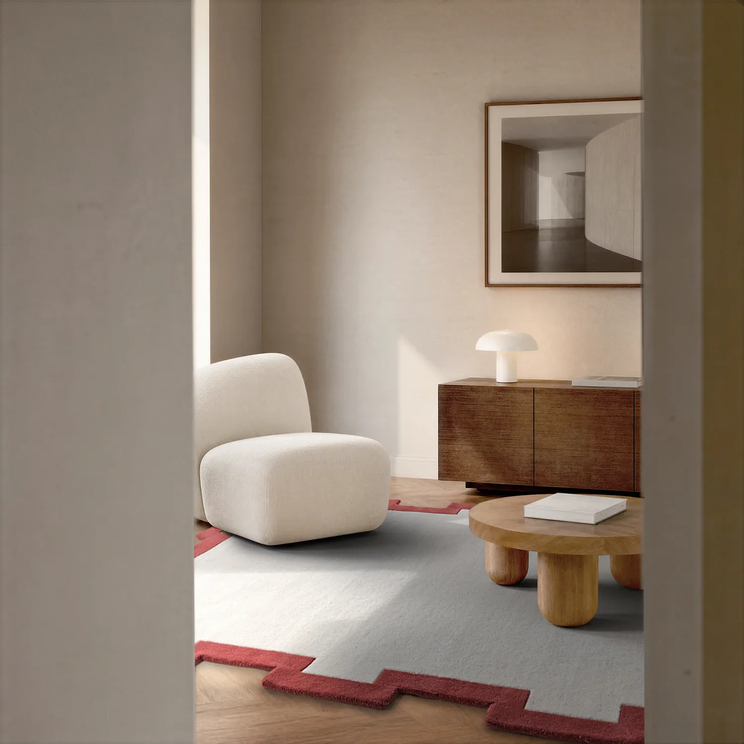 Wollen-vloerkleed - Agra Hand Tufted Wool Premium (crème/rood)