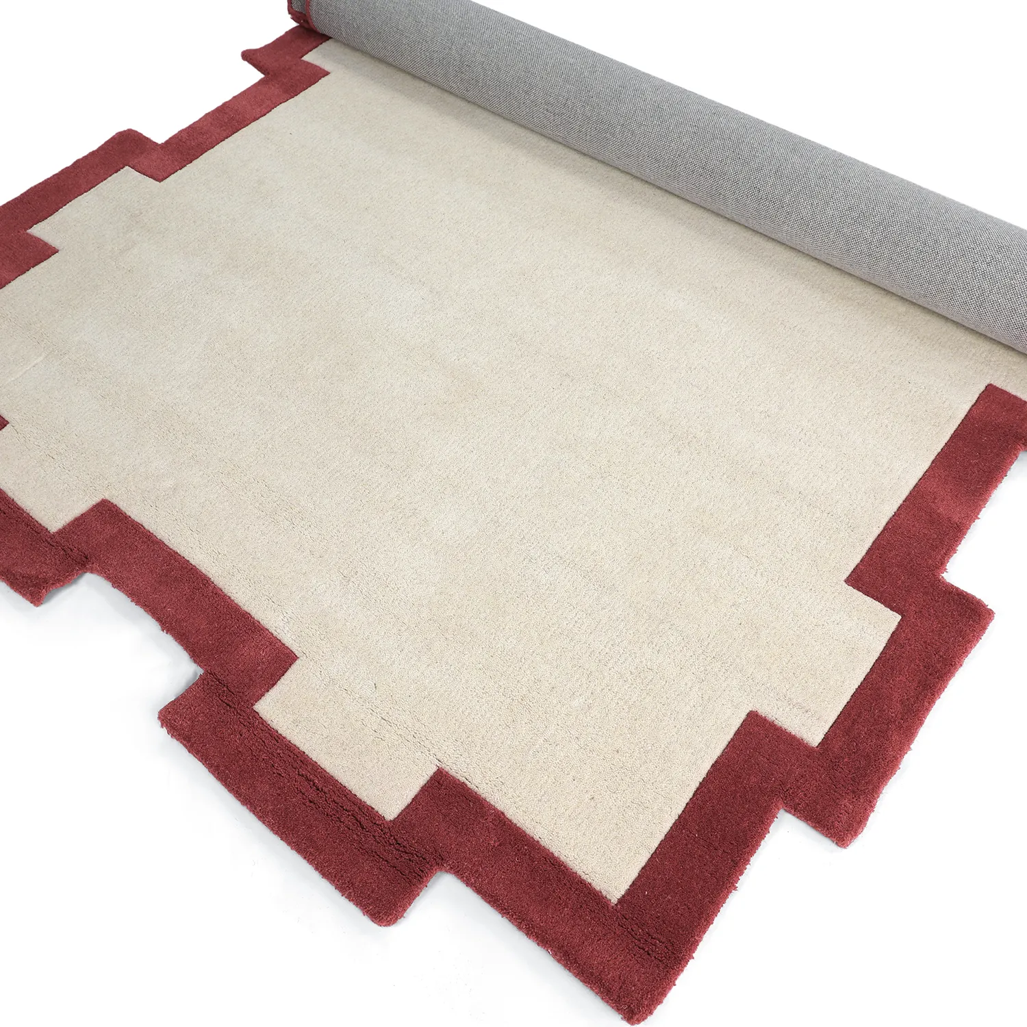 Wollen-vloerkleed - Agra Hand Tufted Wool Premium (crème/rood)