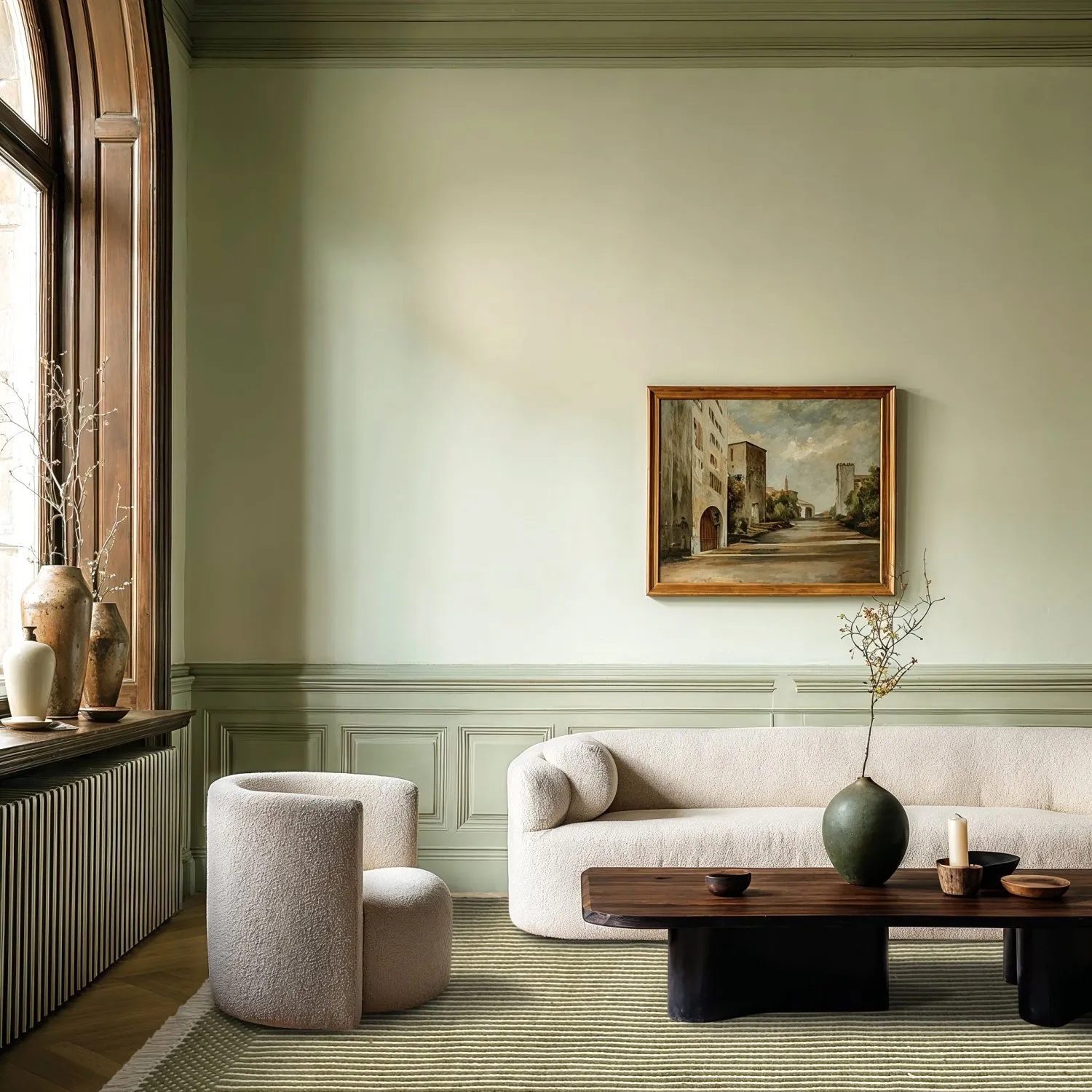 Wollen-vloerkleed - Arbil (groen/wit)