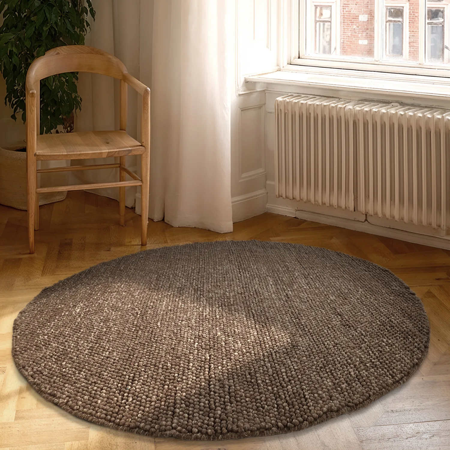 Rond vloerkleed - Avafors Wool Bubble (bruin/beige)