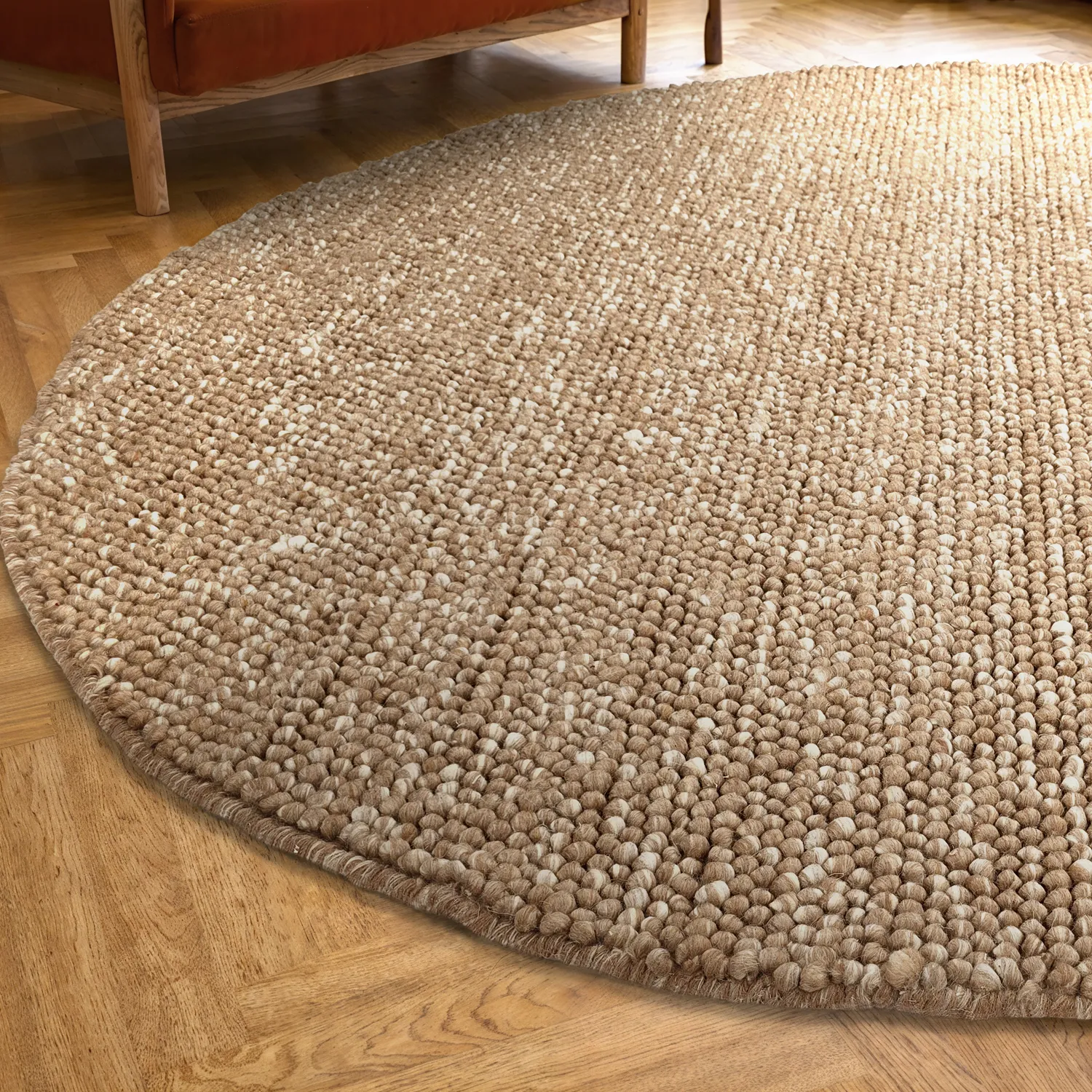 Rond vloerkleed - Avafors Wool Bubble (lichtbruin/wit)