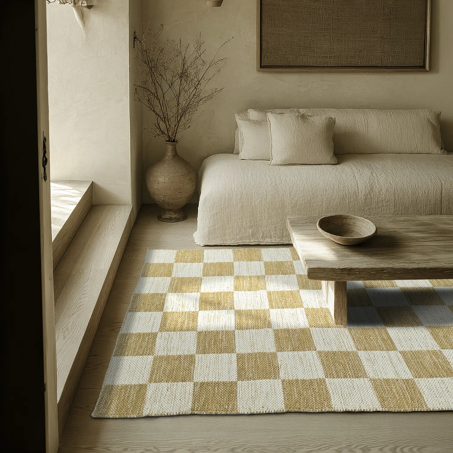 Wollen-vloerkleed - Dundee (geel/wit)