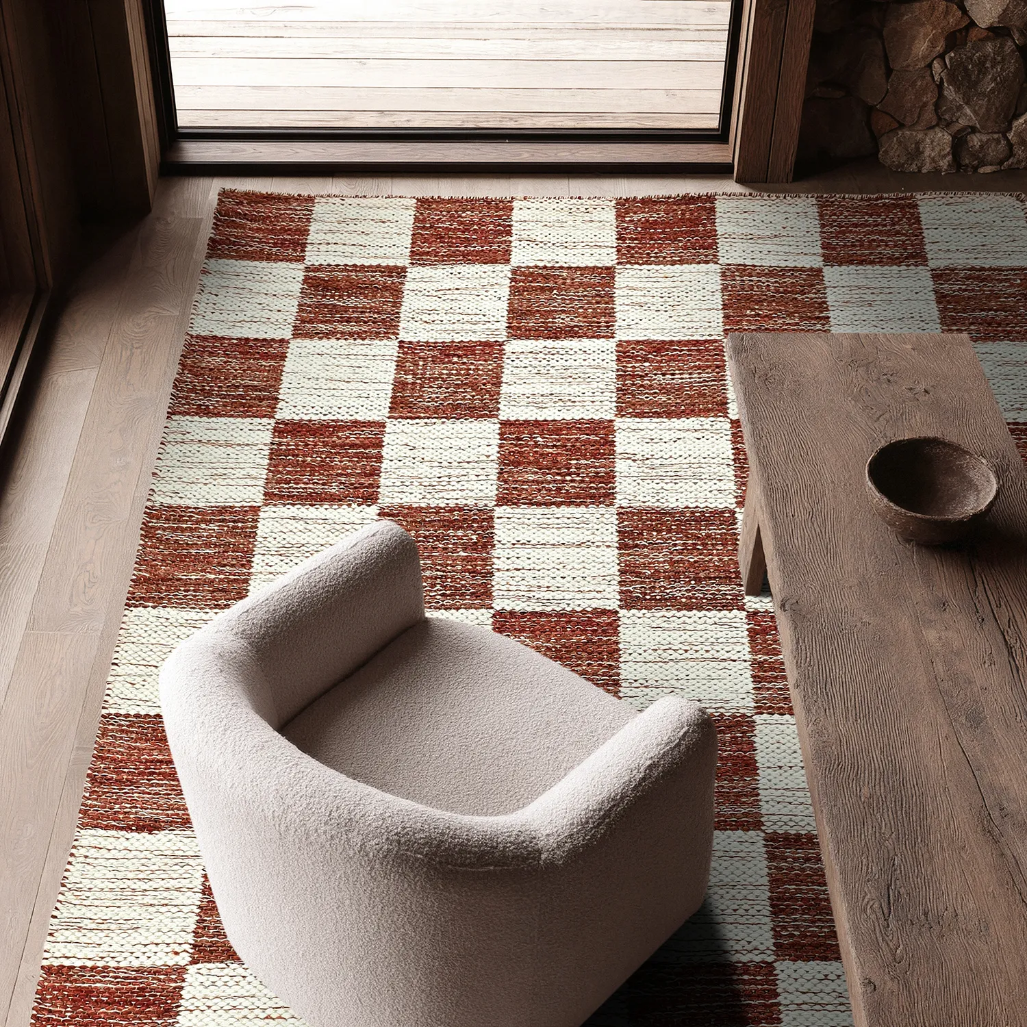 Wollen-vloerkleed - Dundee (rood/wit)