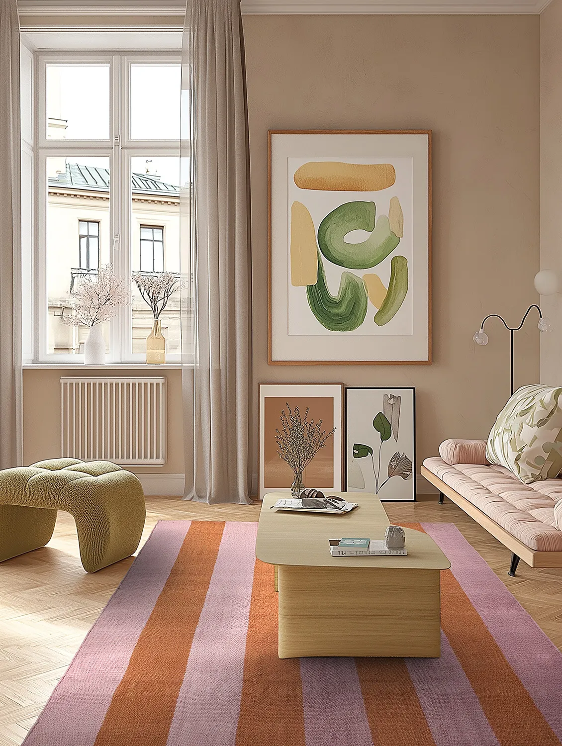 Wollen-vloerkleed - Garine (oranje/roze)