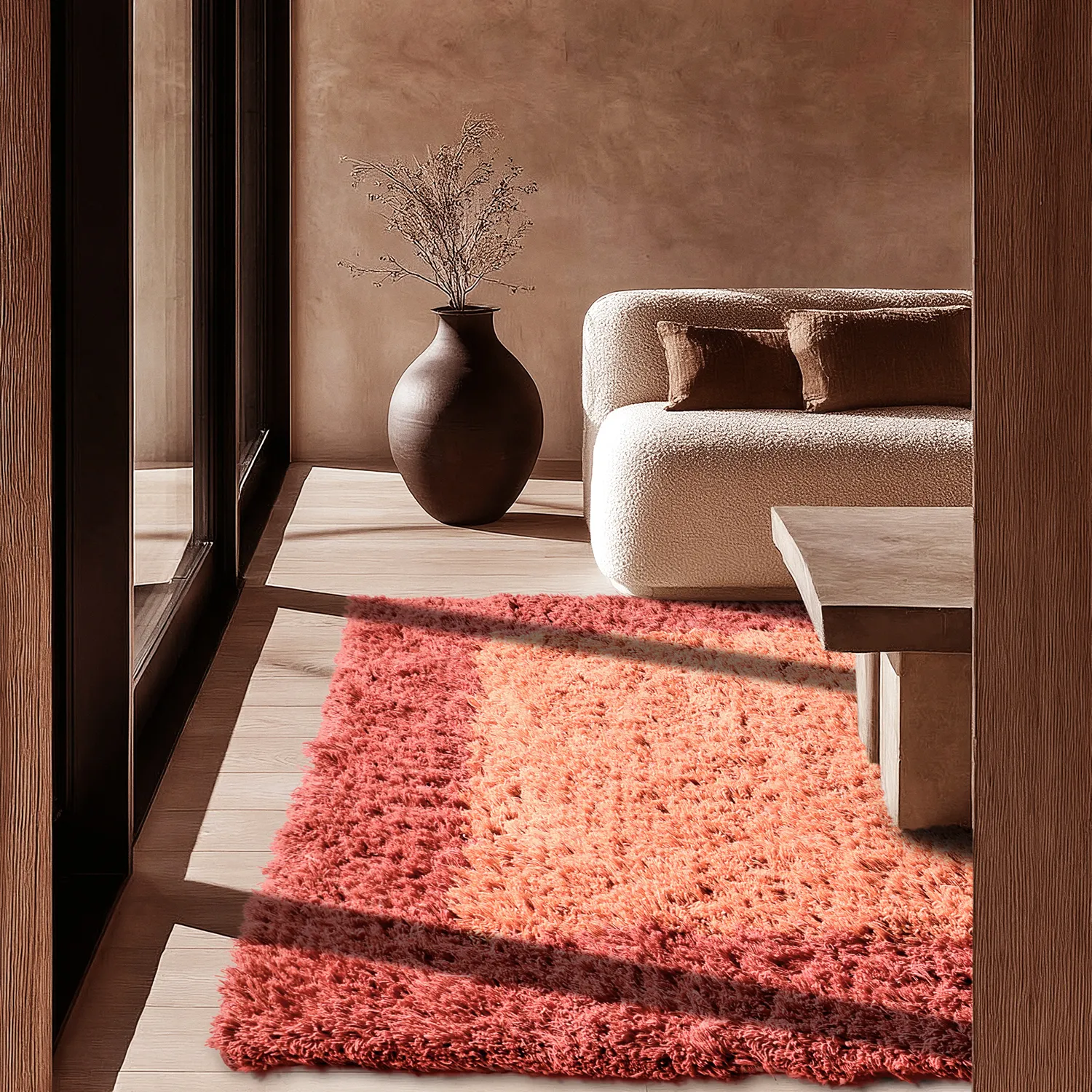 Wollen-vloerkleed - Khenifra Handknot Wool Premium (oranje/rood)